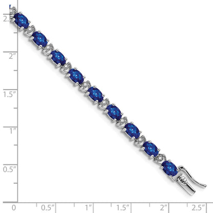 14k White Gold Oval Created Sapphire and Natural Diamond Bracelet