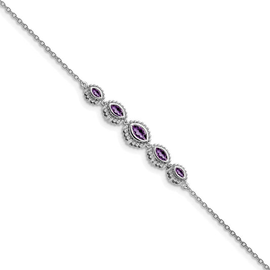 14k White Gold Marquise Amethyst Bracelet
