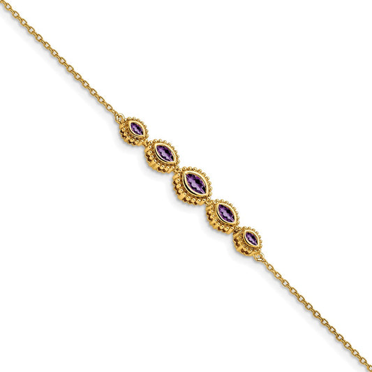14k Yellow Gold Marquise Amethyst Bracelet