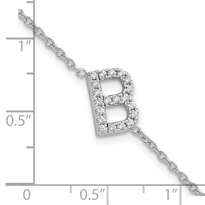 14KW Natural Diamond Sideways Letter B w/ 1in ext. Bracelet
