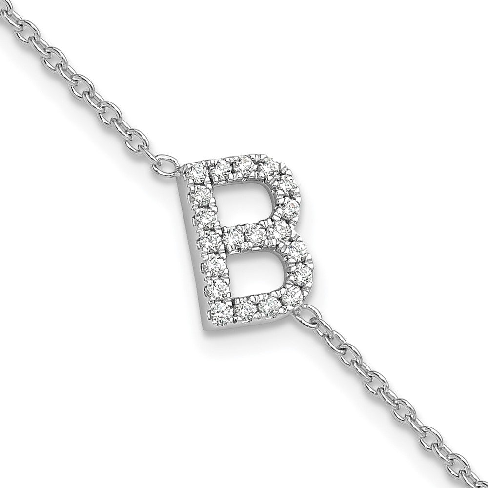 14KW Natural Diamond Sideways Letter B w/ 1in ext. Bracelet