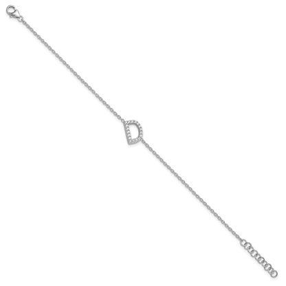14KW Natural Diamond Sideways Letter D w/ 1in ext. Bracelet