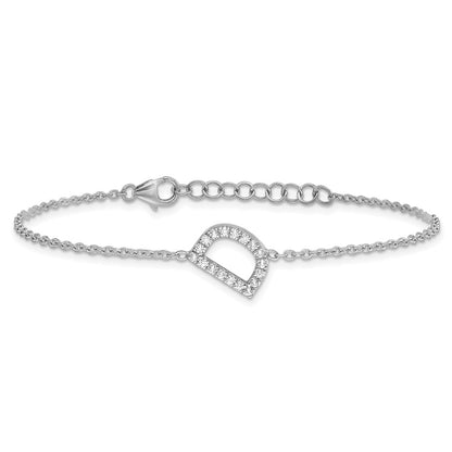 14KW Natural Diamond Sideways Letter D w/ 1in ext. Bracelet
