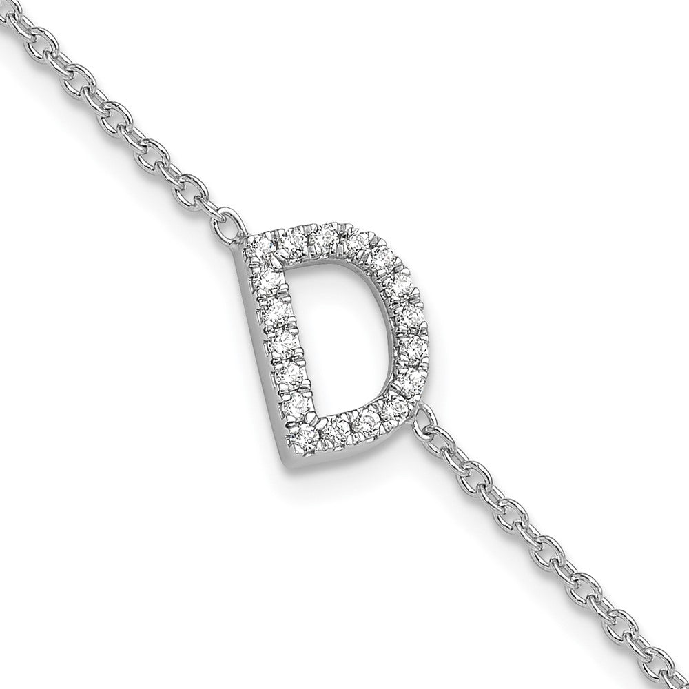 14KW Natural Diamond Sideways Letter D w/ 1in ext. Bracelet