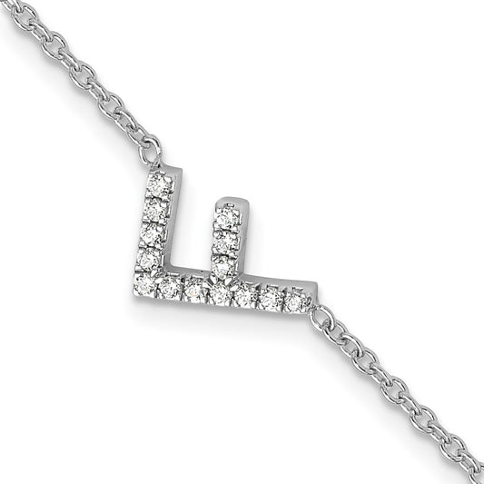 14KW Natural Diamond Sideways Letter F w/ 1in ext. Bracelet
