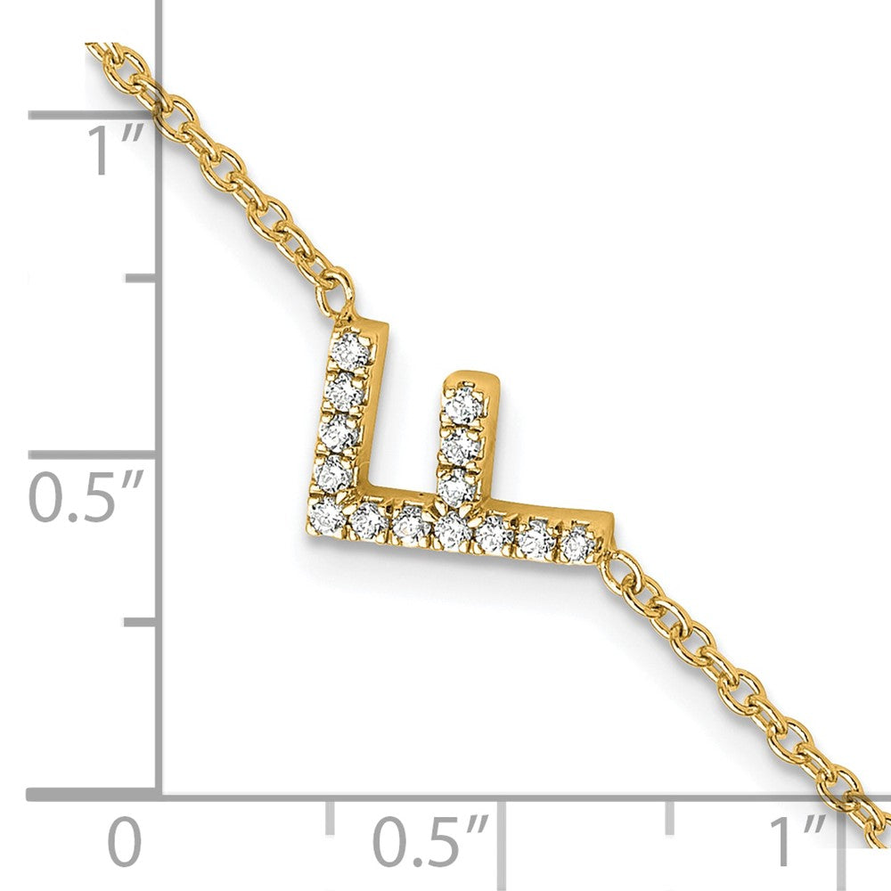 14k Yellow Gold Natural Diamond Sideways Letter F w/ 1in ext.Bracelet