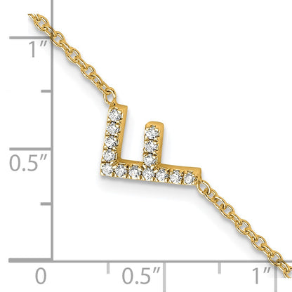 14k Yellow Gold Natural Diamond Sideways Letter F w/ 1in ext.Bracelet