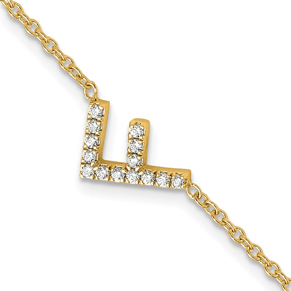 14k Yellow Gold Natural Diamond Sideways Letter F w/ 1in ext.Bracelet