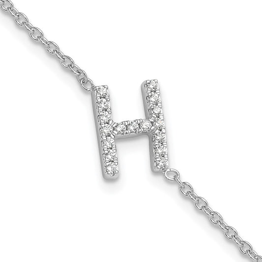 14KW Natural Diamond Sideways Letter H  w/ 1in ext. Bracelet