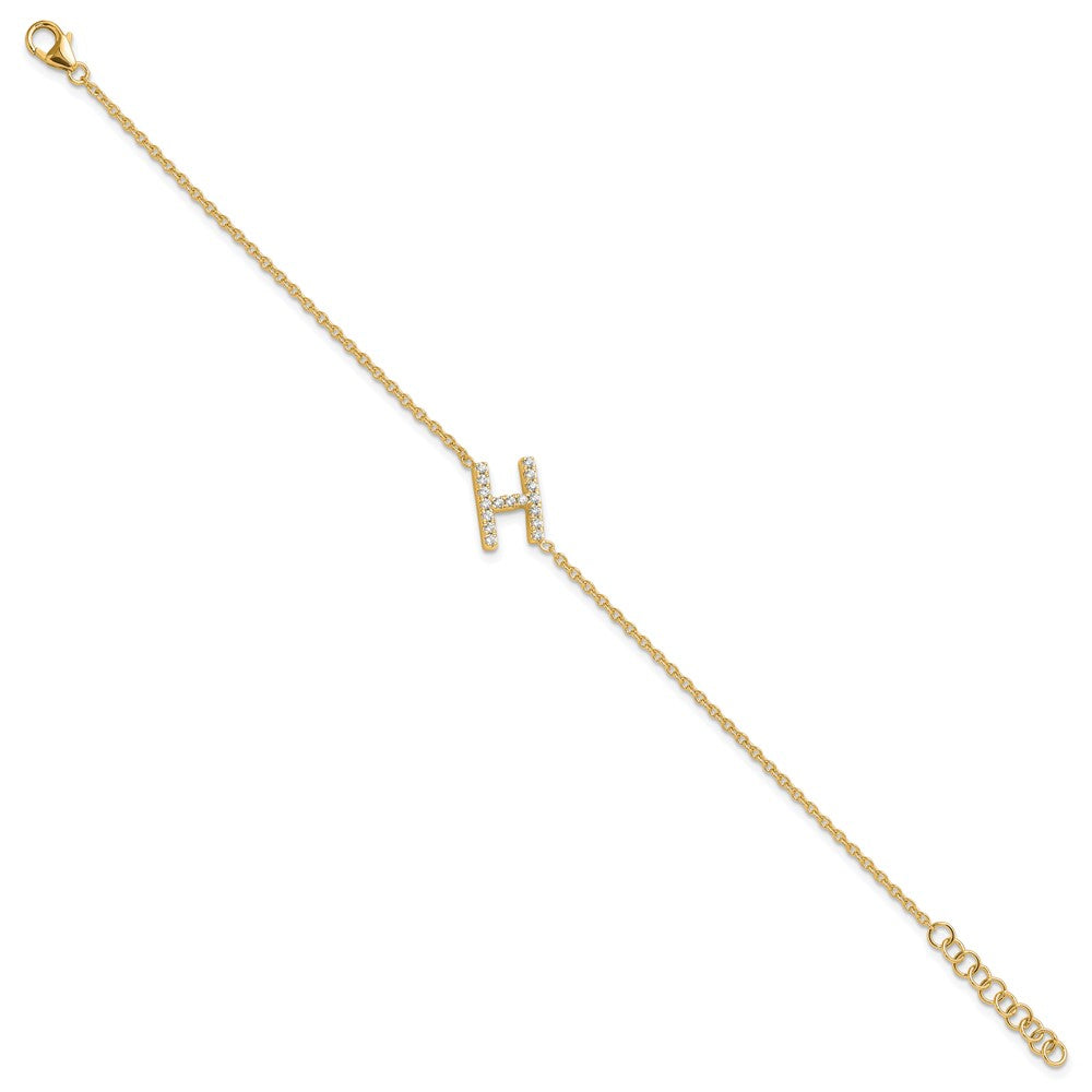 14k Yellow Gold Natural Diamond Sideways Letter H  w/ 1in ext. Bracelet