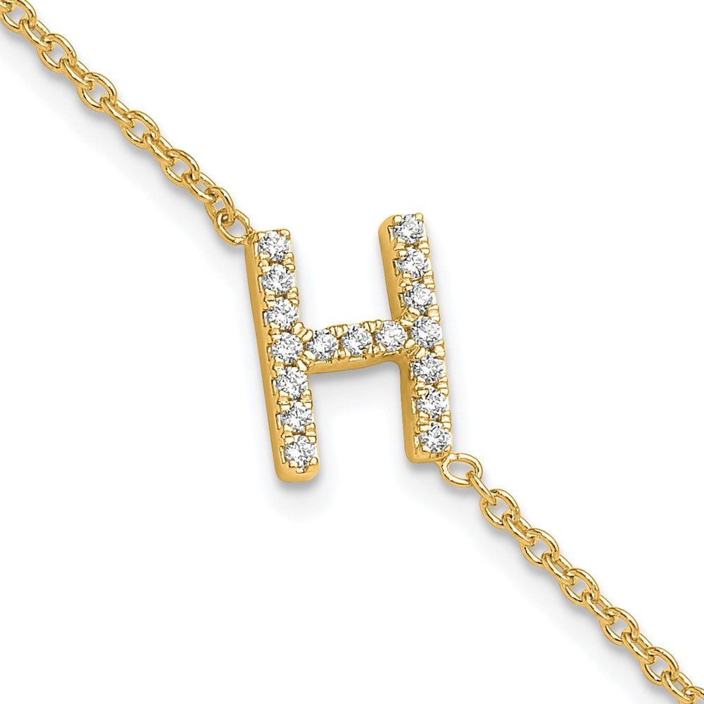 14k Yellow Gold Natural Diamond Sideways Letter H  w/ 1in ext. Bracelet