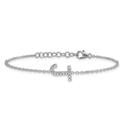 14KW Natural Diamond Sideways Letter J w/ 1in ext. Bracelet
