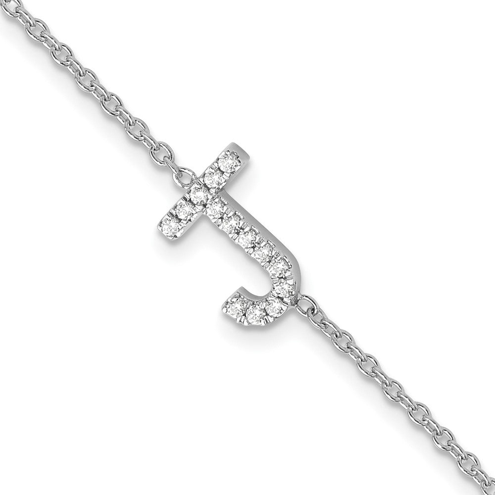 14KW Natural Diamond Sideways Letter J w/ 1in ext. Bracelet