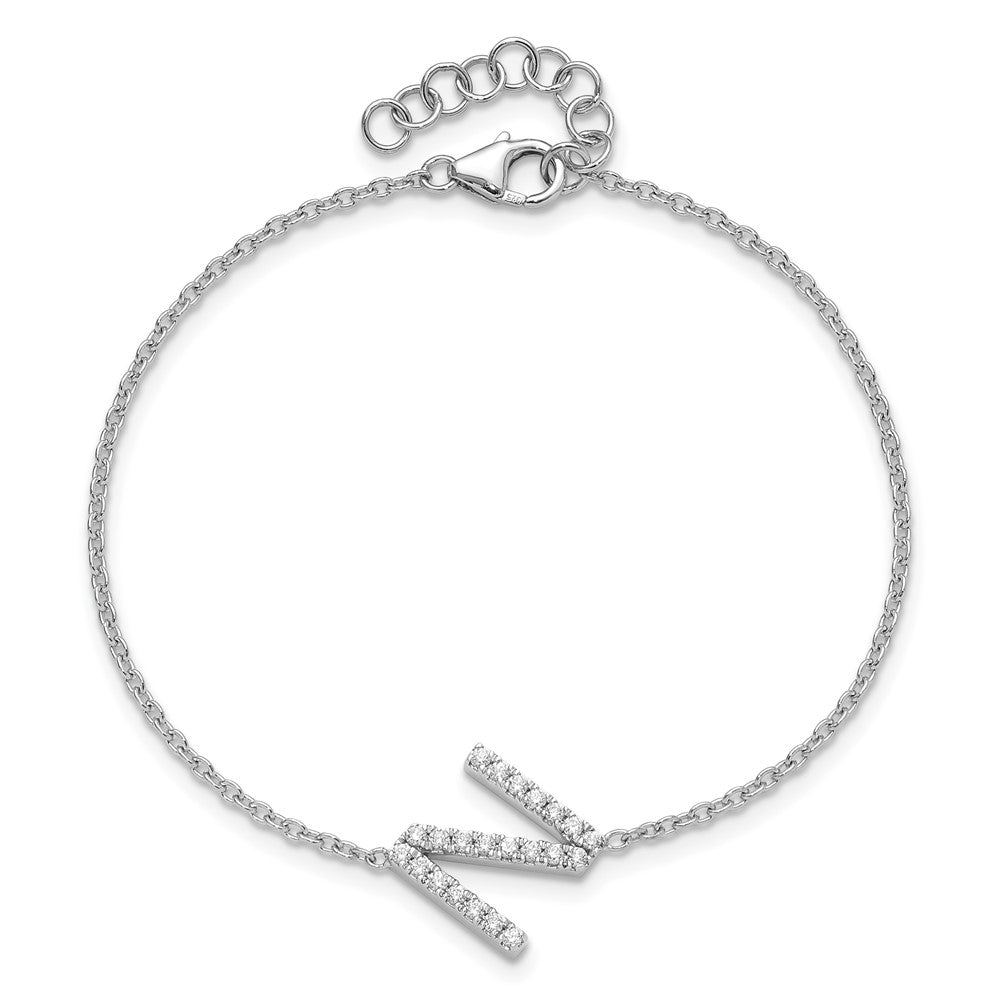 14KW Natural Diamond Sideways Letter N w/ 1in ext. Bracelet