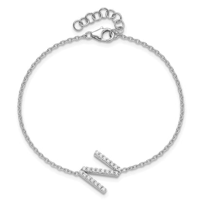 14KW Natural Diamond Sideways Letter N w/ 1in ext. Bracelet