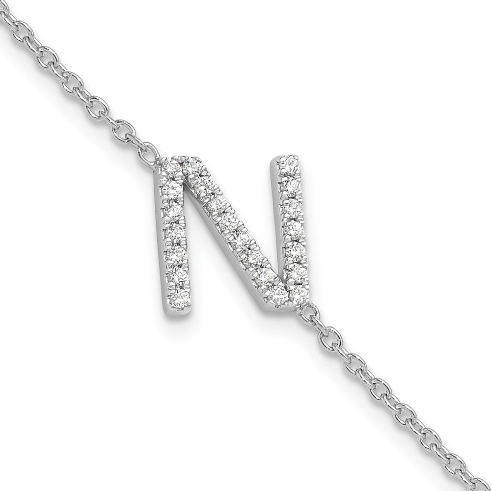 14KW Natural Diamond Sideways Letter N w/ 1in ext. Bracelet