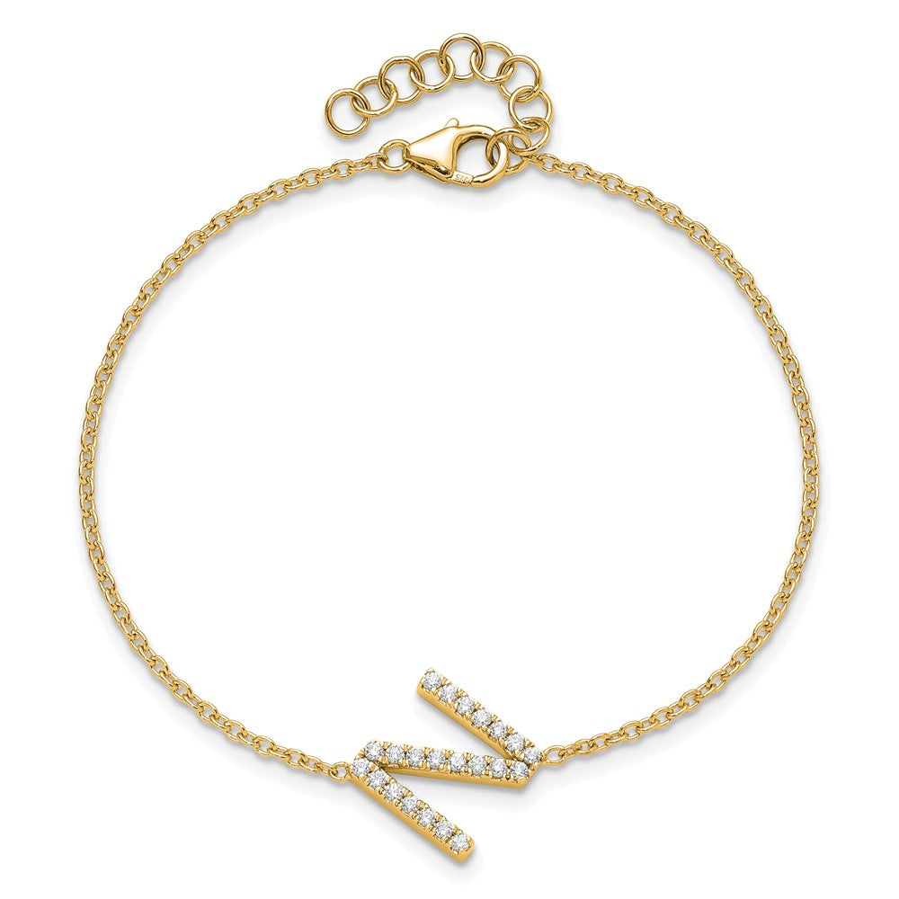 14k Yellow Gold Natural Diamond Sideways Letter N w/ 1in ext. Bracelet