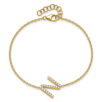 14k Yellow Gold Natural Diamond Sideways Letter N w/ 1in ext. Bracelet