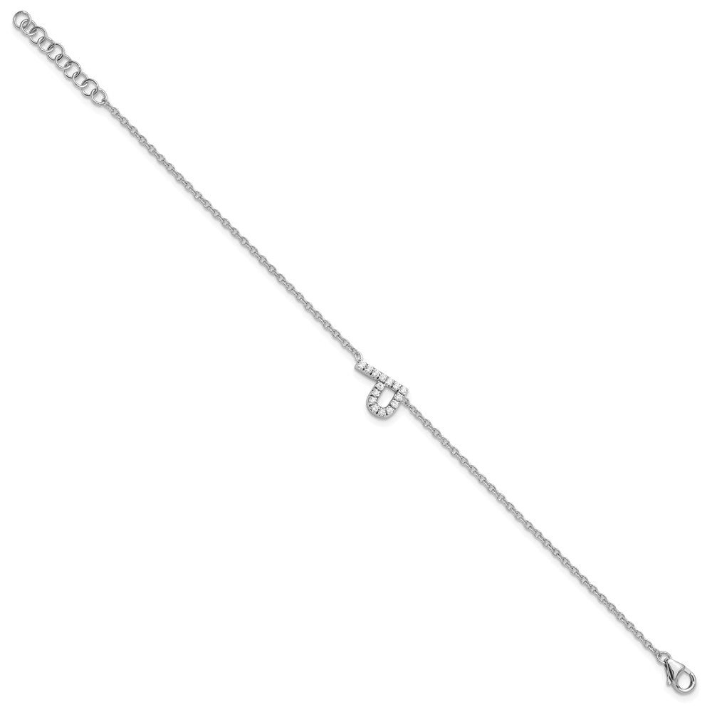 14KW Natural Diamond Sideways Letter P w/ 1in ext. Bracelet