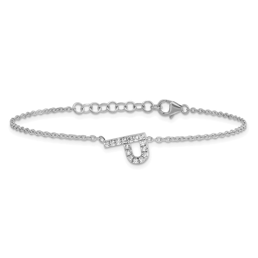 14KW Natural Diamond Sideways Letter P w/ 1in ext. Bracelet