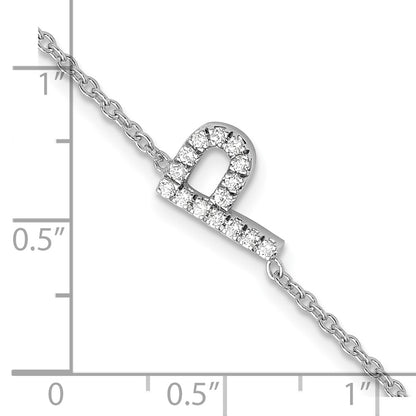 14KW Natural Diamond Sideways Letter P w/ 1in ext. Bracelet