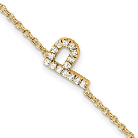 14k Yellow Gold Natural Diamond Sideways Letter P w/ 1in ext. Bracelet