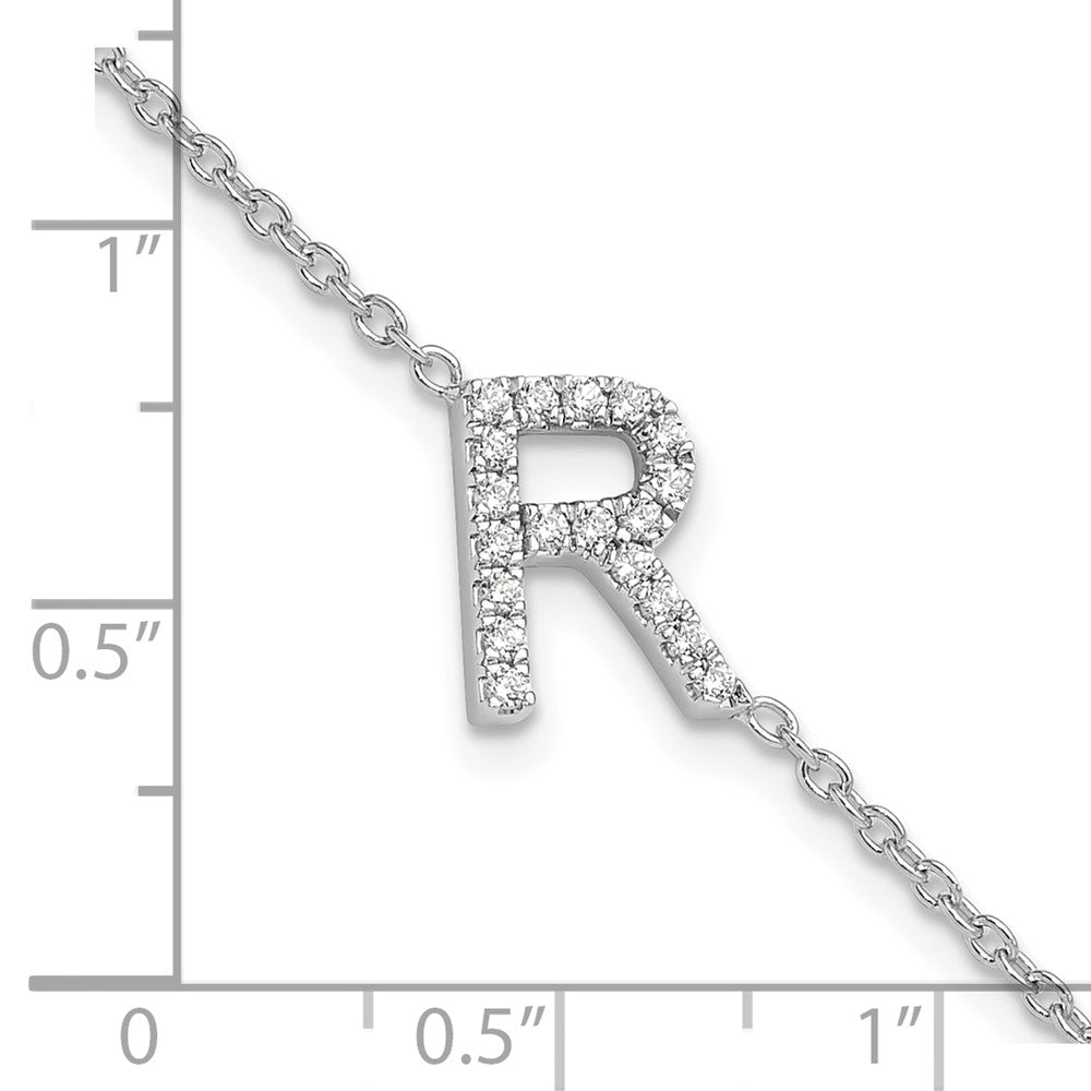 14KW Natural Diamond Sideways Letter R w/ 1in ext. Bracelet