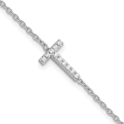 14KW Natural Diamond Sideways Letter T w/ 1in ext. Bracelet