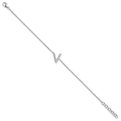 14KW Natural Diamond Sideways Letter V w/ 1in ext. Bracelet