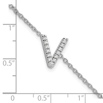 14KW Natural Diamond Sideways Letter V w/ 1in ext. Bracelet