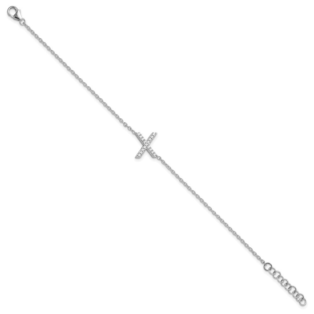 14KW Natural Diamond Sideways Letter X w/ 1in ext. Bracelet