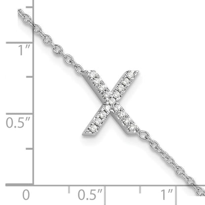14KW Natural Diamond Sideways Letter X w/ 1in ext. Bracelet