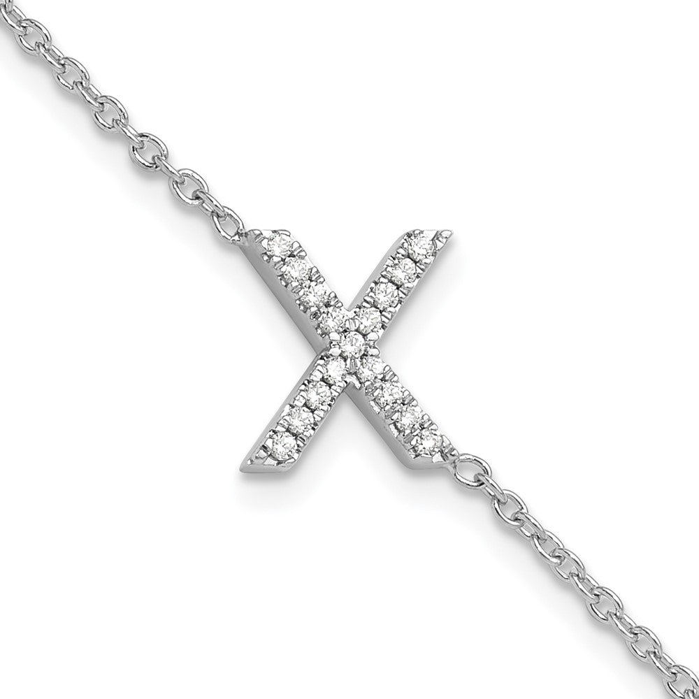 14KW Natural Diamond Sideways Letter X w/ 1in ext. Bracelet