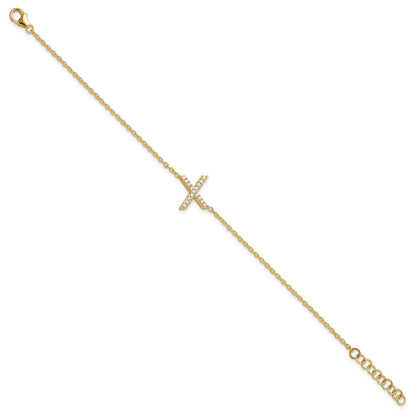 14k Yellow Gold Natural Diamond Sideways Letter X w/ 1in ext. Bracelet