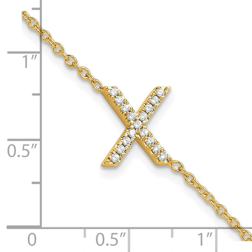 14k Yellow Gold Natural Diamond Sideways Letter X w/ 1in ext. Bracelet