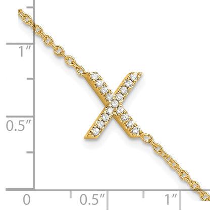 14k Yellow Gold Natural Diamond Sideways Letter X w/ 1in ext. Bracelet