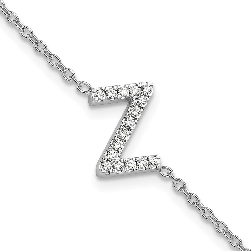 14KW Natural Diamond Sideways Letter Z w/ 1in ext. Bracelet