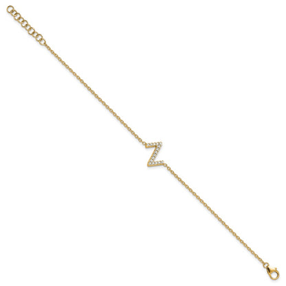 14k Yellow Gold Natural Diamond Sideways Letter Z w/ 1in ext. Bracelet