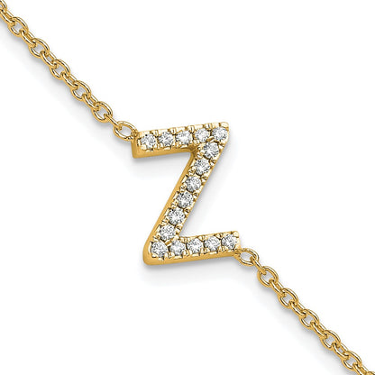 14k Yellow Gold Natural Diamond Sideways Letter Z w/ 1in ext. Bracelet
