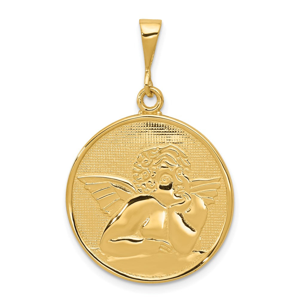 14k Yellow Gold Polished and Satin Angel Pendant