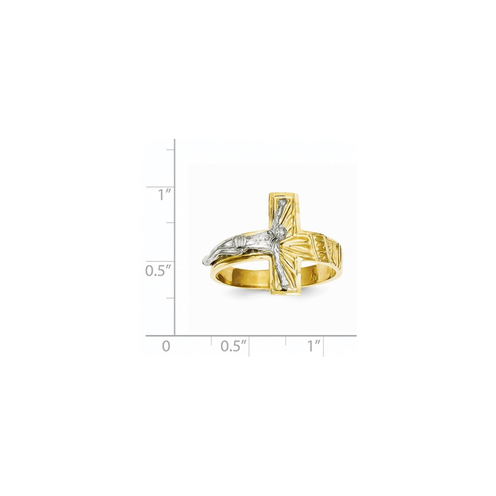 14k Two-Tone Gold Polished u0026 Diamond-Cut Mens Crucifix Ring