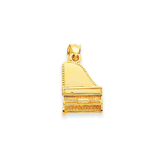 14k Yellow Gold Solid Polished 3-Dimensional Grand Piano Charm