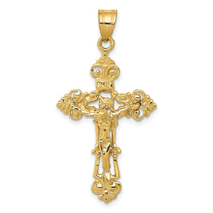 14k Yellow Gold INRI Fleur De Lis Crucifix Pendant