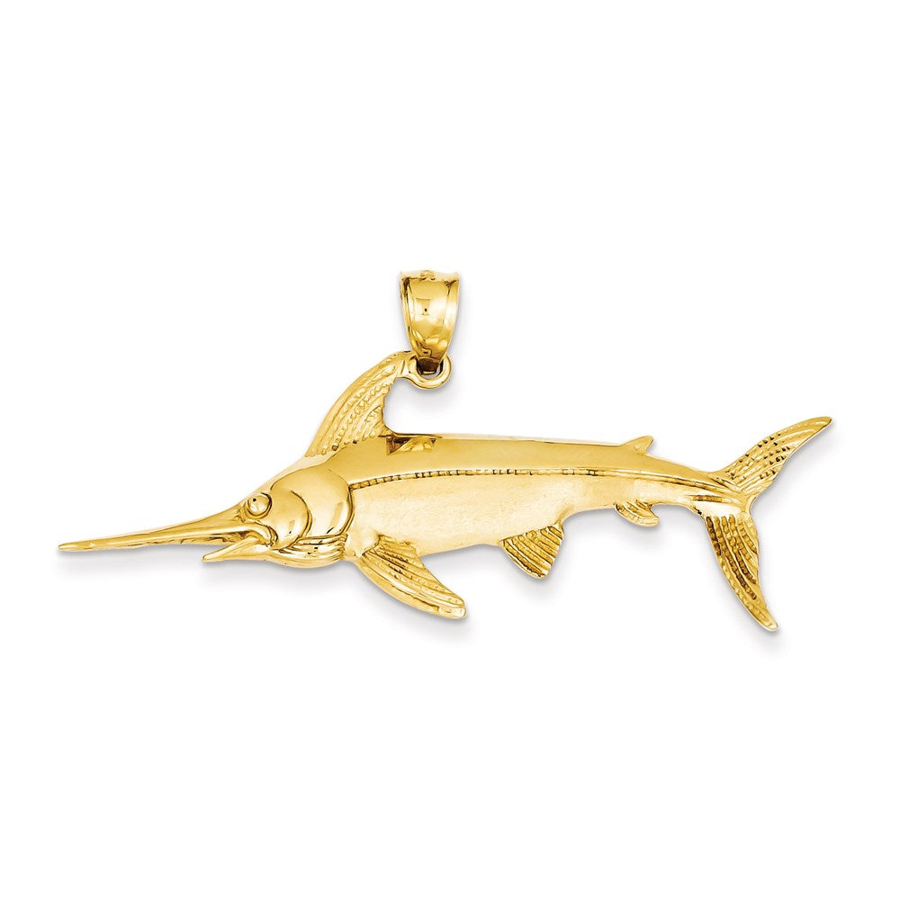 14k Yellow Gold Satin Polished Open-Backed Swordfish Pendant