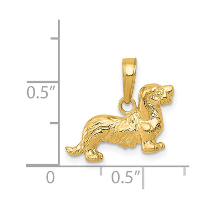 14k Yellow Gold Long-Haired Dachshund Dog Pendant