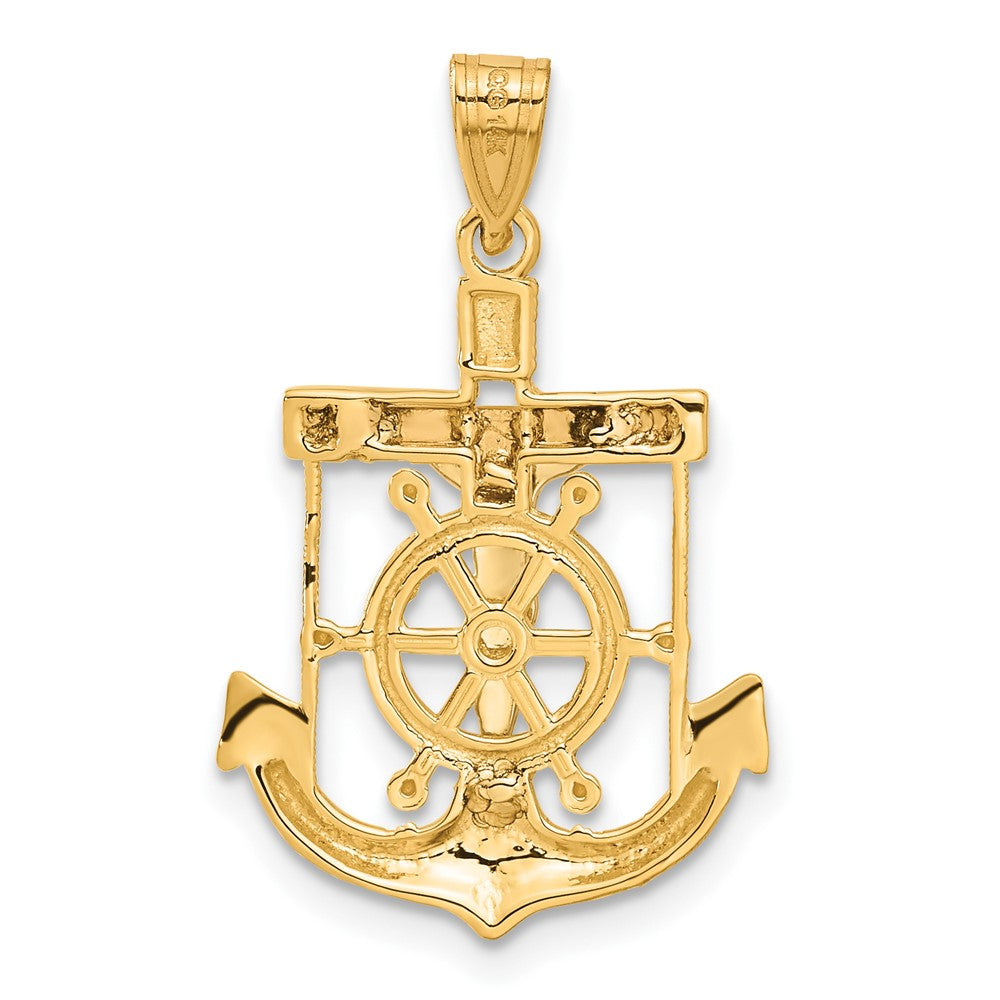 14k Tri-Color Gold Diamond-cut w/Textured Mariner's Cross Pendant