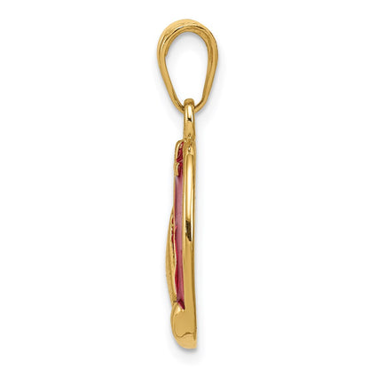 14k Yellow Gold Red Enamel Praying Hands and Cross Pendant
