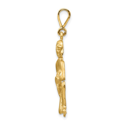 14k Yellow Gold Satin Diamond-cut Aquarius Zodiac Charm