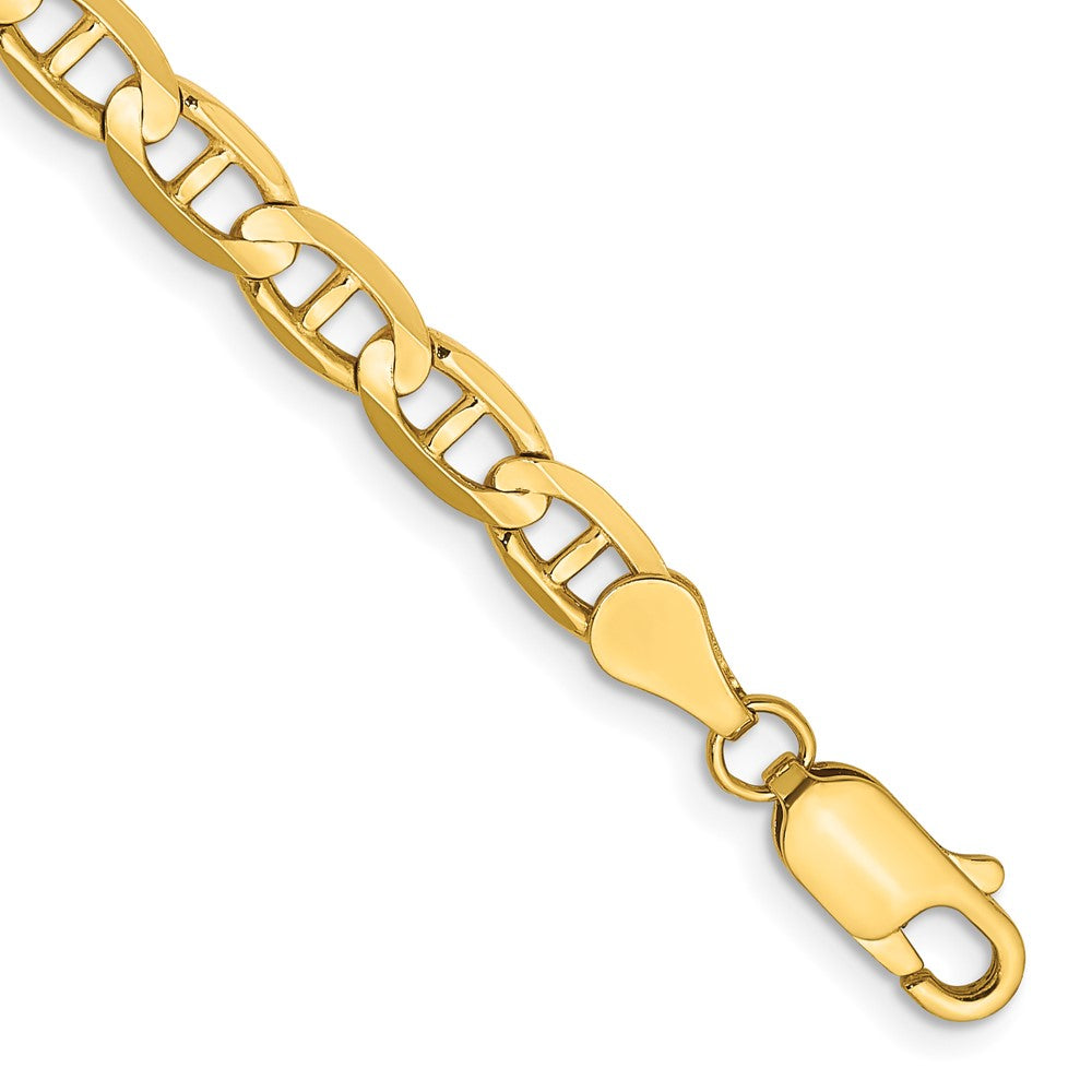 Solid 14K Yellow Gold 9 inch 4.5mm Concave Anchor with Lobster Clasp Chain Bracelet