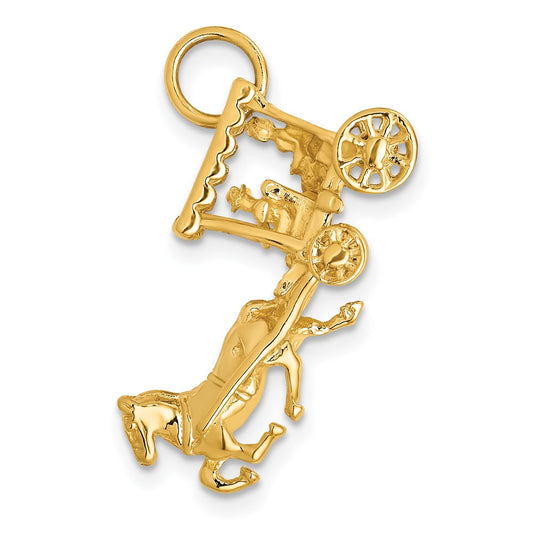 14k Yellow Gold Solid Polished 3-Dimensional Horse and Carriage Charm